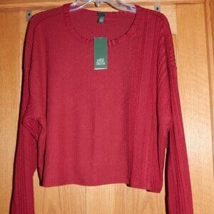 NEW NWT Women's Size XXL WILD FABLE Berry Red Crop Waffle & Rib Knit Sweater